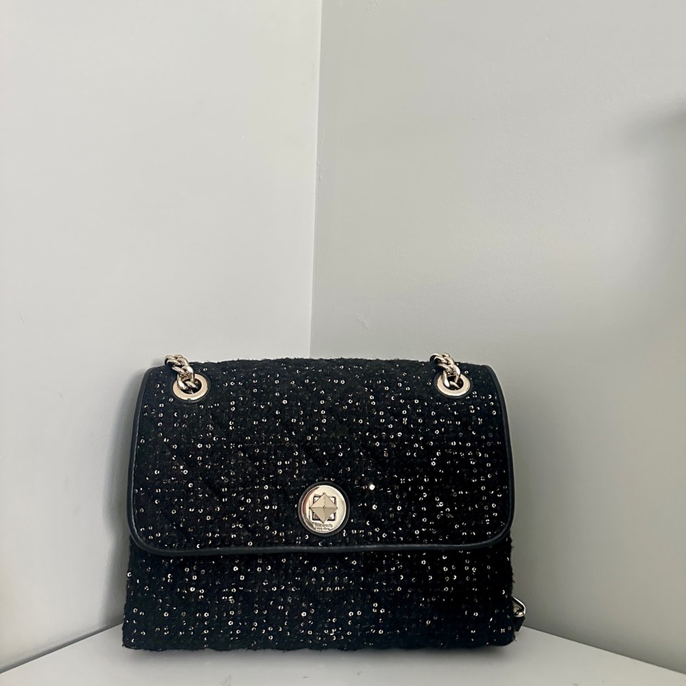 Kate Spade Black Sequin Tweed Natalia Shoulder Bag